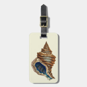 Vintage Nautical George Shaw Blue Conch Shell Art Luggage Tag