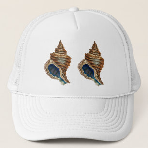 Vintage Nautical George Shaw Blue Conch Shell Art Trucker Hat