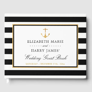 Vintage Nautical Gold Anchor, Black & Gold Wedding Guest Book