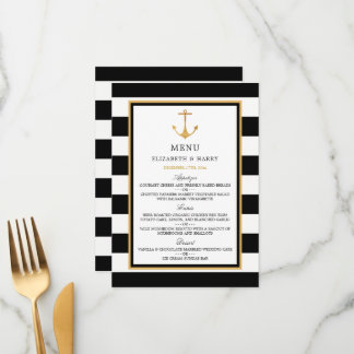 Vintage Nautical Gold Anchor, Black & Gold Wedding Menu
