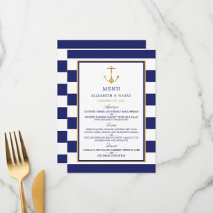 Vintage Nautical Gold Anchor, Navy & Gold Wedding Menu