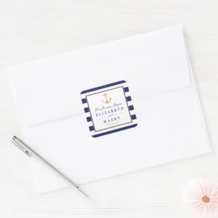 Vintage Nautical Gold Anchor, Navy & Gold Wedding Square Sticker