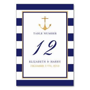 Vintage Nautical Gold Anchor, Navy & Gold Wedding Table Number