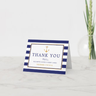 Vintage Nautical Gold Anchor, Navy & Gold Wedding  Thank You Card