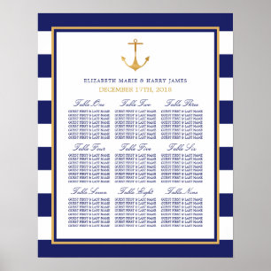Vintage Nautical Gold Anchor Wedding Seating Chart