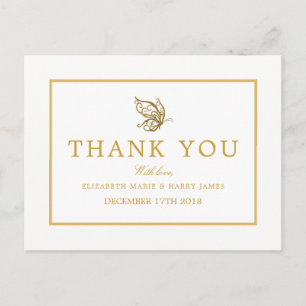 Vintage Nautical Gold Anchor Wedding Thank You Postcard