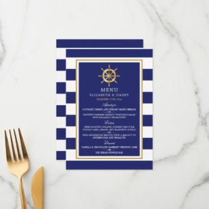 Vintage Nautical Gold Wheel, Navy & Gold Wedding Menu