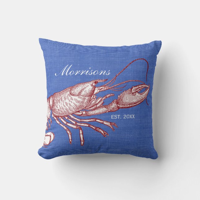 Vintage Nautical Lobster Monogram Beach House Cushion (Front)