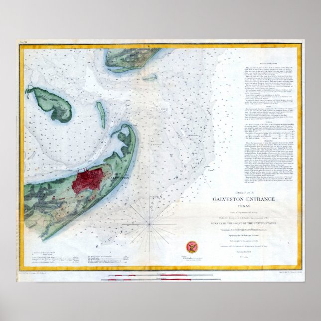 Vintage Nautical Map Galveston Texas Poster (Front)