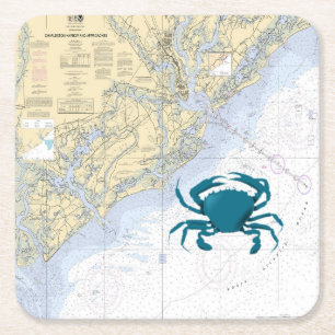 vintage Nautical map of Charleston Harbour Square Paper Coaster