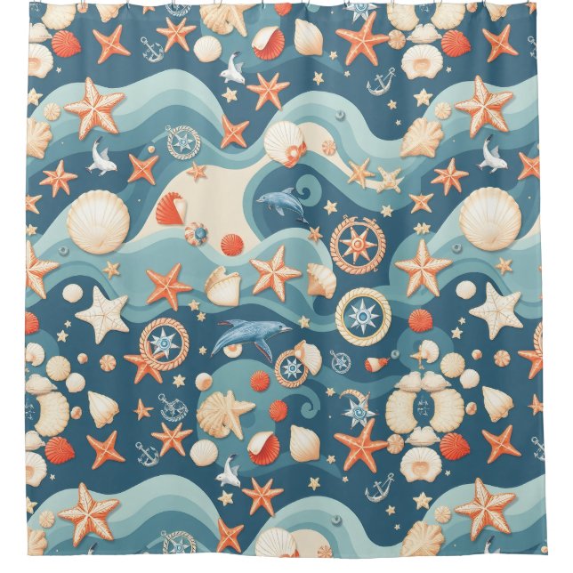 Vintage Nautical Map Shower Curtain (Front)