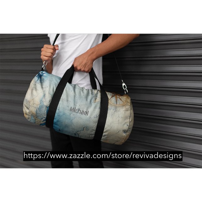 Vintage Nautical Map with Compass Monogram  Duffle Bag (Creator Uploaded)