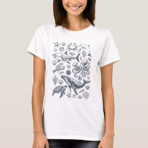 Vintage Nautical Marine Life Illustration T-Shirt