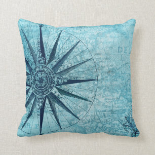 Vintage Nautical Navigation Compass Map Cushion