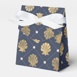 Vintage Nautical Navy and Gold Shell Pattern Favour Box