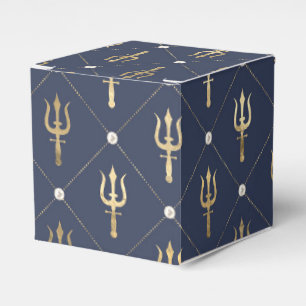 Vintage Nautical Navy Blue and Gold Trident Favour Box