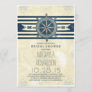vintage nautical navy bridal shower invitation