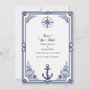 Vintage Nautical Navy Wedding Compass Invitation
