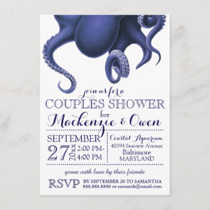 Vintage Nautical Ocean Octopus Couples Shower Invitation