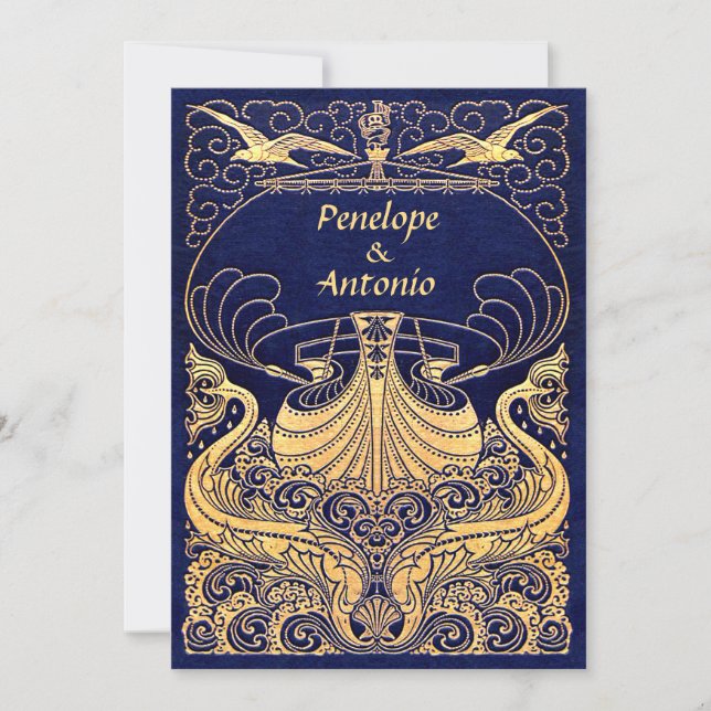 Vintage Nautical Old-Fashioned Wedding Invitations (Front)