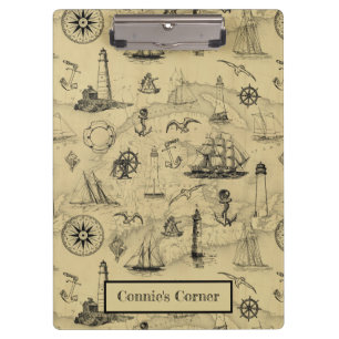 Vintage Nautical Old Map Pattern Add Your Name Clipboard