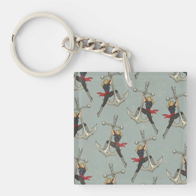 Vintage Nautical pattern Key Ring (Front)