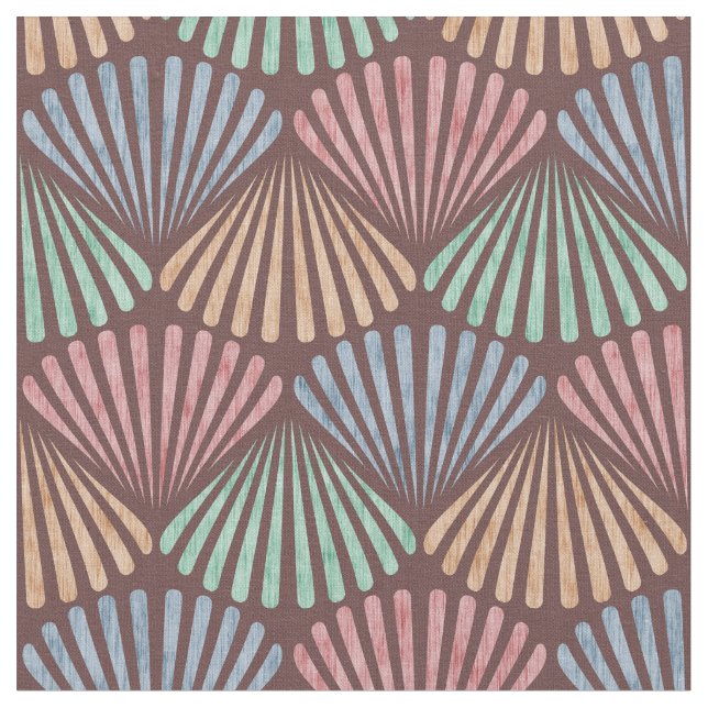 Vintage Nautical pattern of shells. Fabric (Close Up)