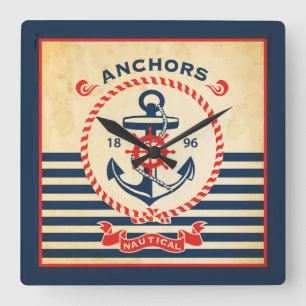 Vintage Nautical Poster Square Wall Clock