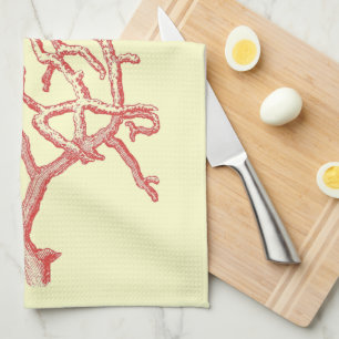 Vintage Nautical Red Coral (customise background) Tea Towel