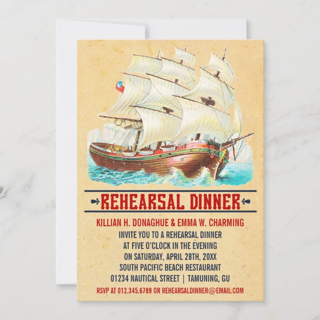 Vintage Nautical Rehearsal Dinner Invitations (Front)