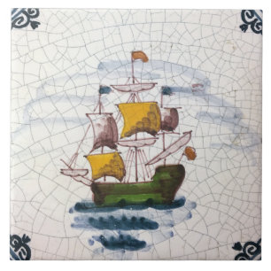 Vintage Nautical Sailing Ship Artwork Tile