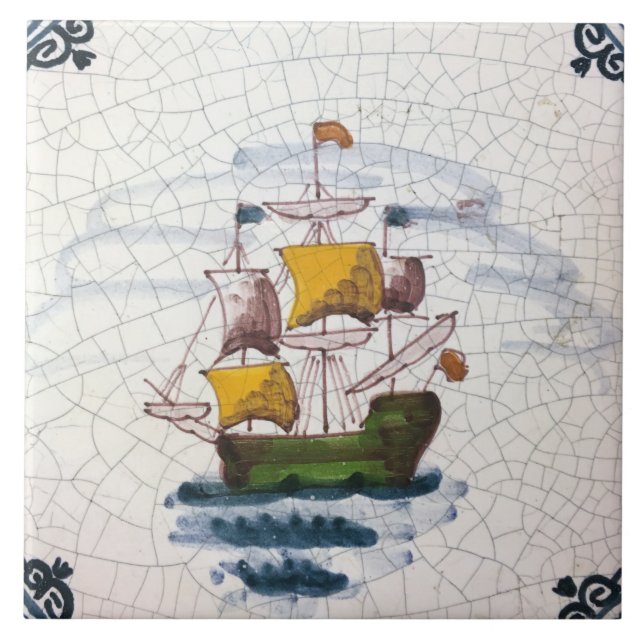 Vintage Nautical Sailing Ship Artwork Tile (Front)