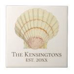 Vintage Nautical Scallop Seashell Family Name Tile<br><div class="desc">Vintage Nautical Scallop Seashell Family Name and Date Established Anniversary Tile
Add your own family name and anniversary year to this tile for a stunning, elegant design. Please contact us if you need assistance.</div>