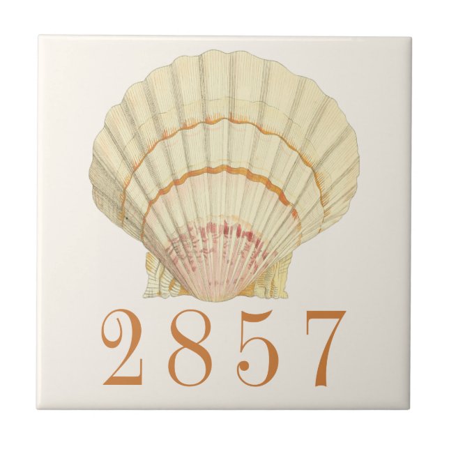 Vintage Nautical Scallop Seashell House Address Tile (Front)