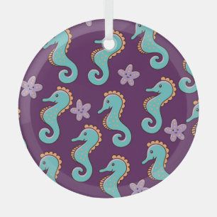 Vintage Nautical Seahorse Pattern Glass Tree Decoration