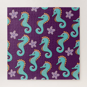Vintage Nautical Seahorse Pattern Jigsaw Puzzle
