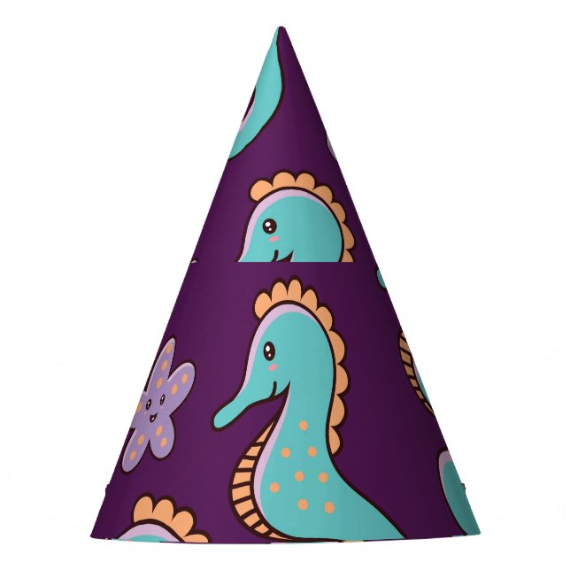 Vintage Nautical Seahorse Pattern Party Hat (Front)