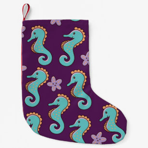 Vintage Nautical Seahorse Pattern Small Christmas Stocking