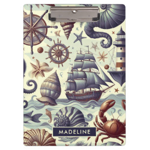 Vintage Nautical Sealife Illustration Clipboard