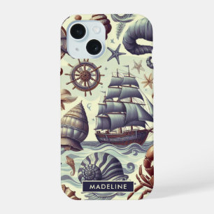 Vintage Nautical Sealife Illustration iPhone 15 Case