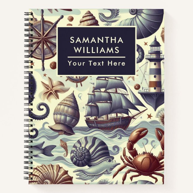 Vintage Nautical Sealife Illustration Notebook (Front)