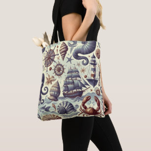 Vintage Nautical Sealife Illustration Tote Bag