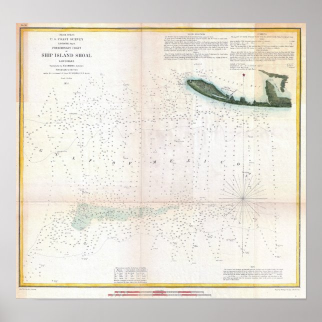 Vintage Nautical Ship Island Shoal Louisiana Poster (Front)