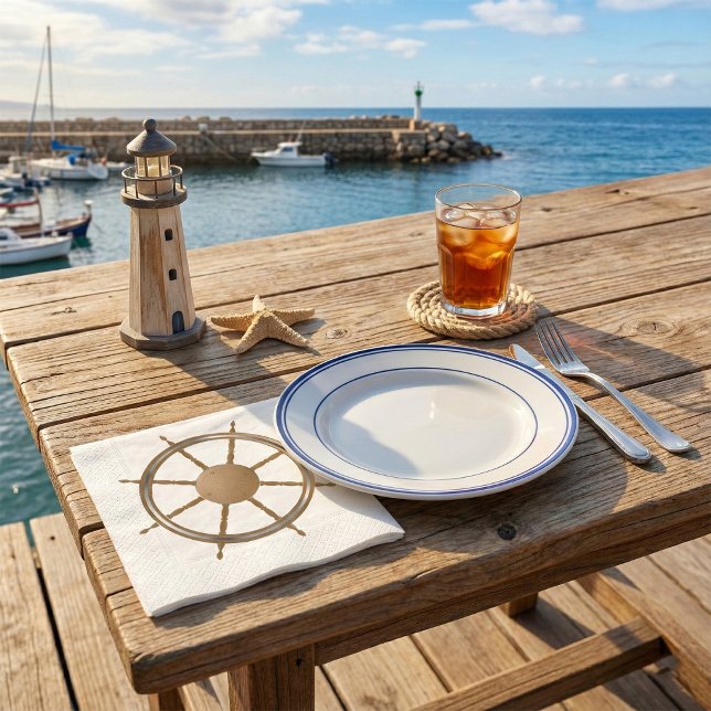 Vintage Nautical Ship Wheel Compass Design Napkin (Creator Uploaded)