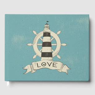Vintage Nautical Ship Wheel & Lighthouse Wedding Guest Book