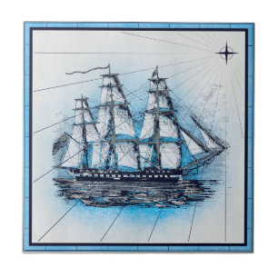 Vintage Nautical Ships Chart  Tile