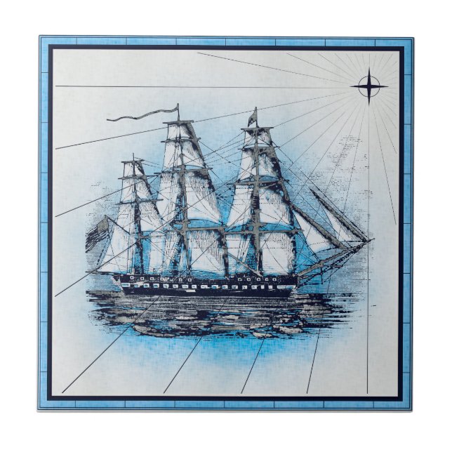 Vintage Nautical Ships Chart  Tile (Front)