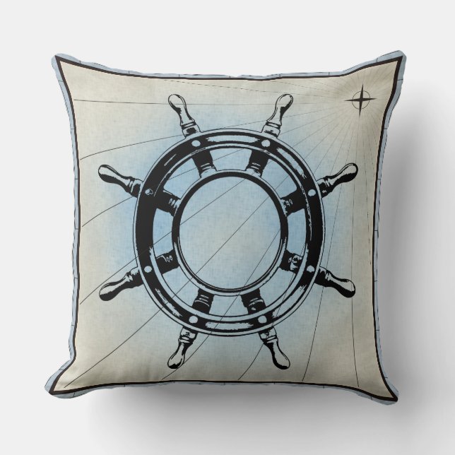 Vintage Nautical Ship's Wheel for Navigation Cushion (Front)
