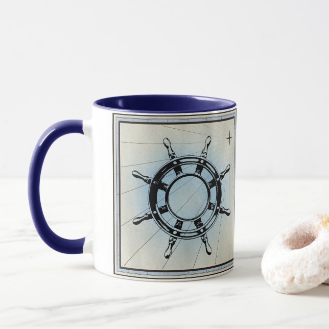 Vintage Nautical Ship's Wheel for Navigation Mug (With Donut)