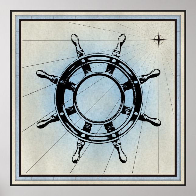 Vintage Nautical Ship's Wheel for Navigation Poster (Front)